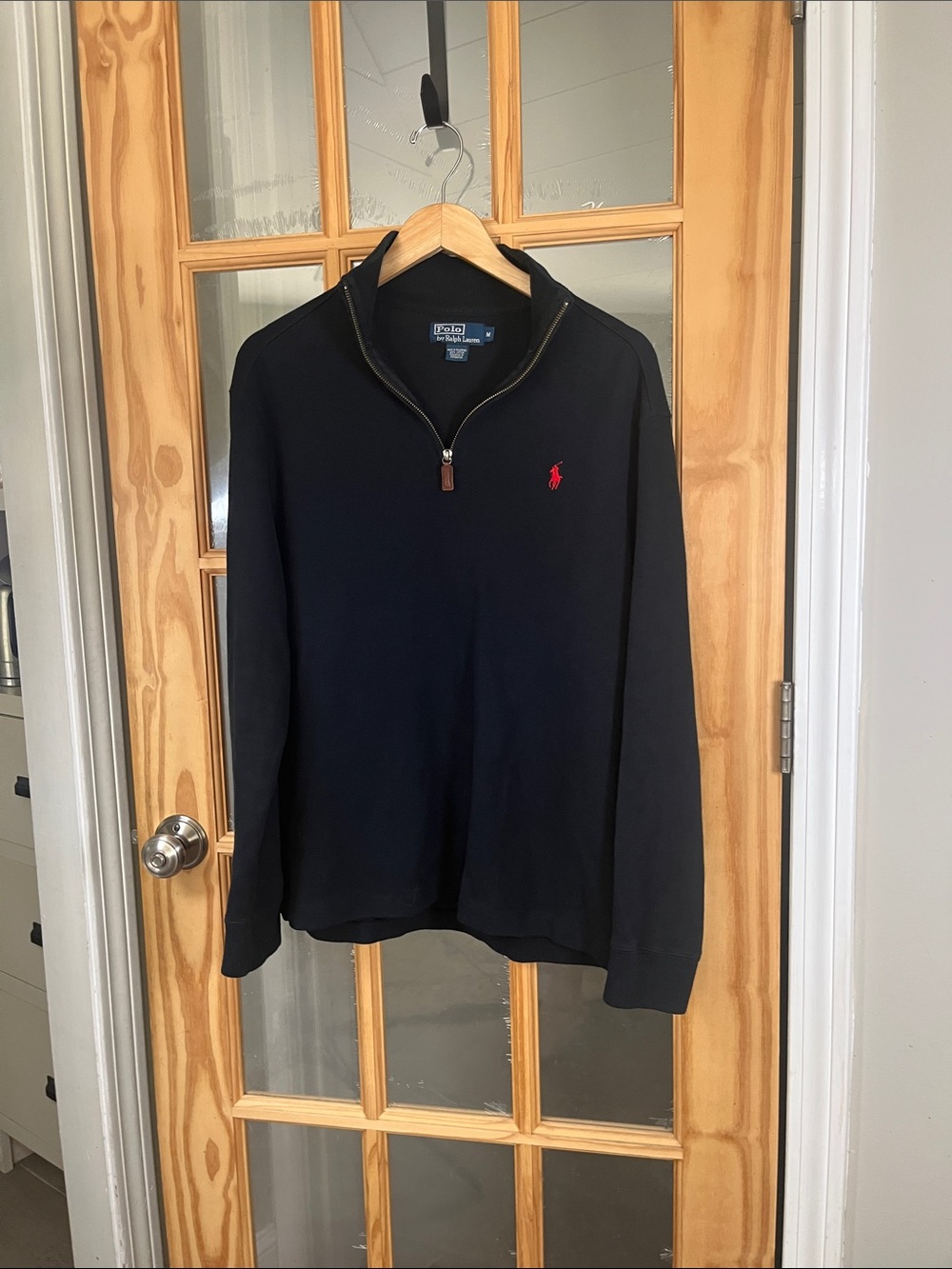 Polo Ralph Lauren 1/4 Zip Cotton ribbed Sweater Size medium navy blue EUC - Picture 6 of 7